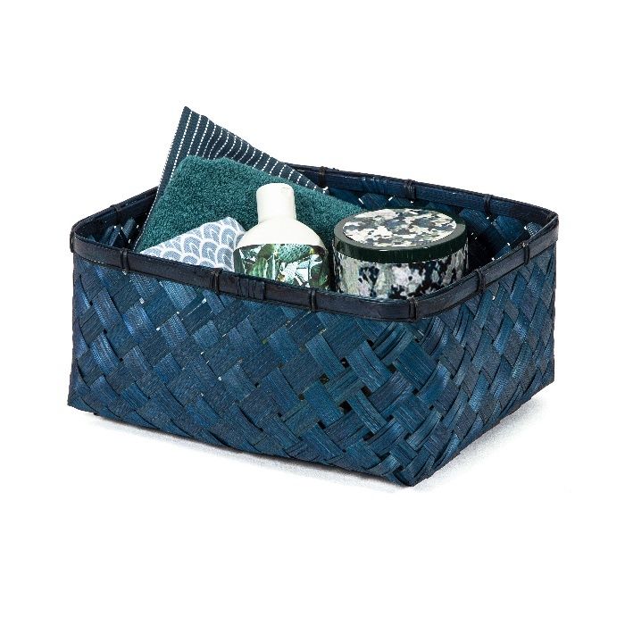 "Hanoi" Large Bamboo Storage Basket - Duck Blue 4 Compactor