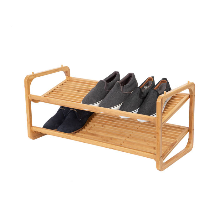 Bamboo 2 Shelf Stackable Shoe Rack 4 Compactor