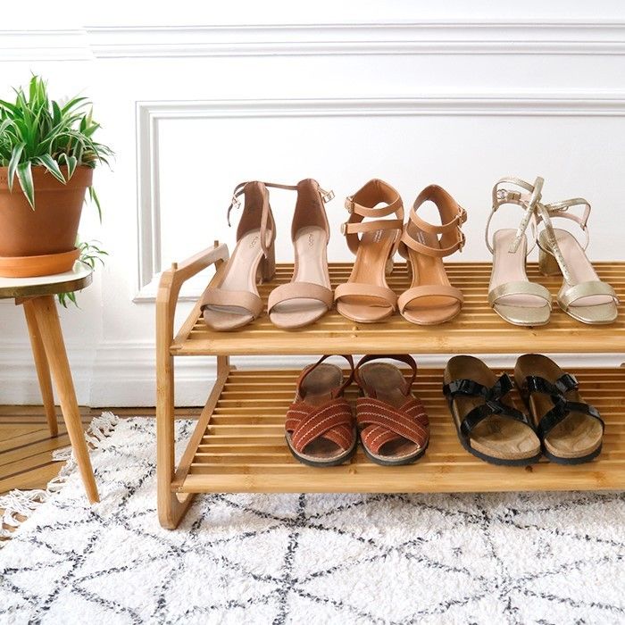 Bamboo 2 Shelf Stackable Shoe Rack 5 Compactor