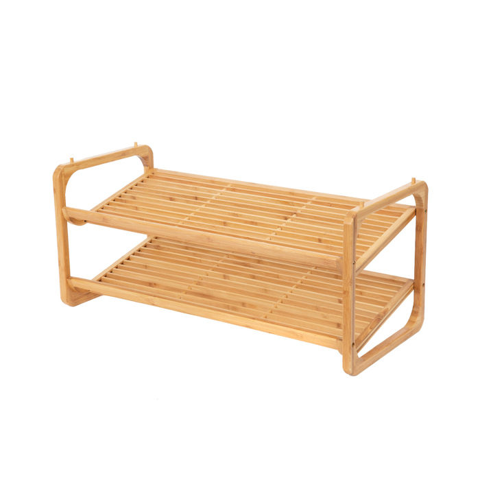 Bamboo 2 Shelf Stackable Shoe Rack 1 Compactor