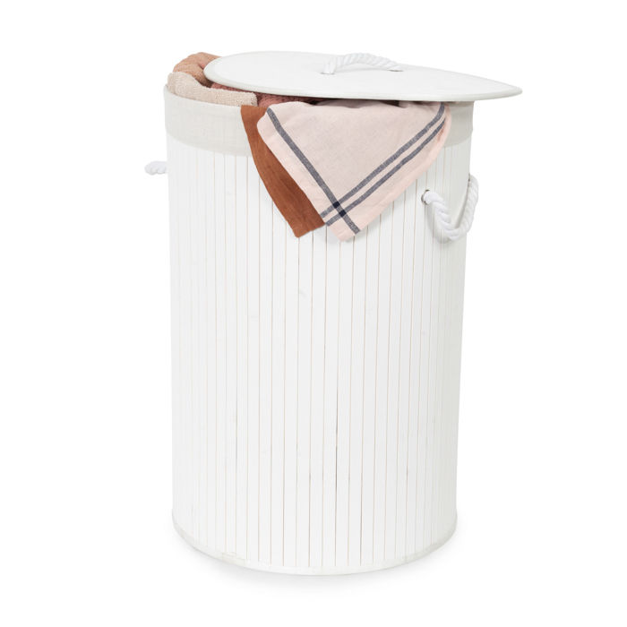 "Bamboo" Round Foldable Laundry Basket  - White 4 Compactor