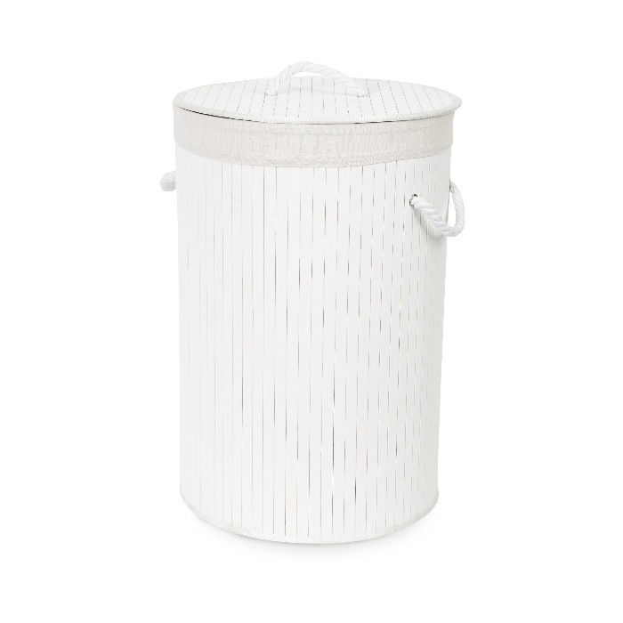 "Bamboo" Round Foldable Laundry Basket  - White 1 Compactor