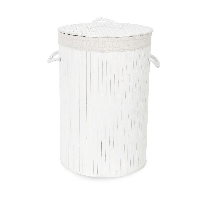 "Bamboo" Round Foldable Laundry Basket  - White 2 Compactor