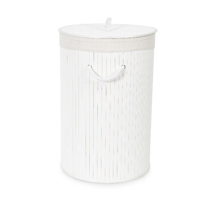 "Bamboo" Round Foldable Laundry Basket  - White 3 Compactor