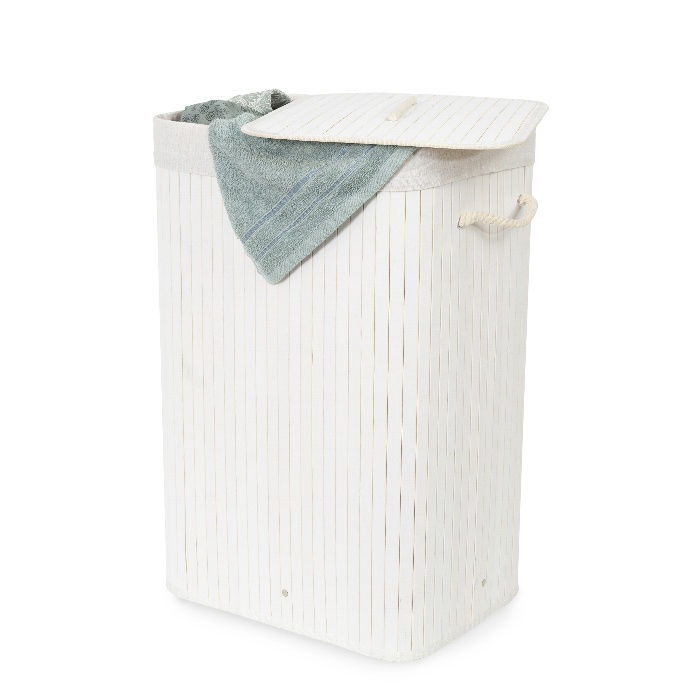 "Bamboo" Rectangle Foldable Laundry Basket - White 4 Compactor
