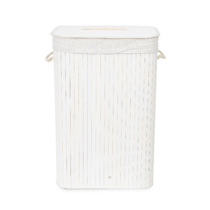 "Bamboo" Rectangle Foldable Laundry Basket - White 2 Compactor