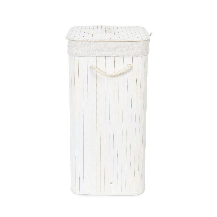 "Bamboo" Rectangle Foldable Laundry Basket - White 3 Compactor