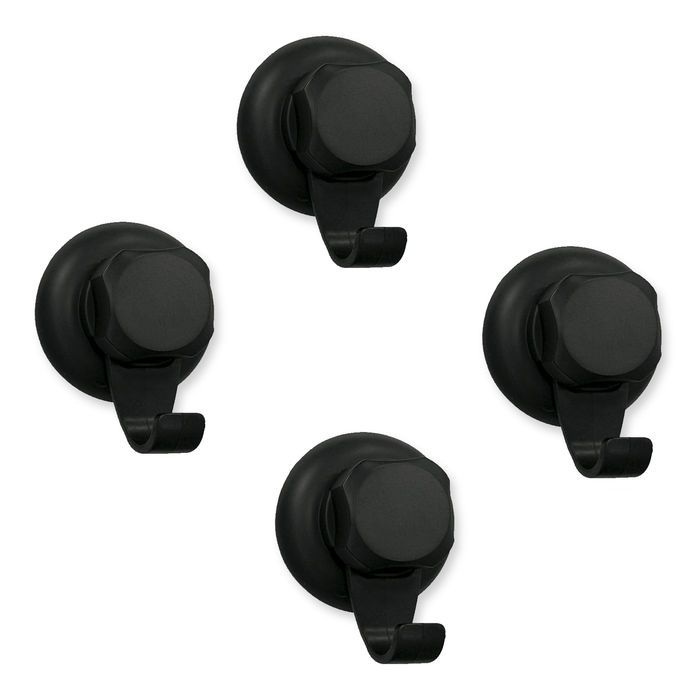 "Bestlock Black" Suction Wall Mountable Set of 4 Small Hanging Hooks 1 Compactor