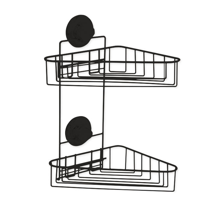 "Bestlock Black" Suction Wall Mountable Double Corner Storage Shelf 1 Compactor