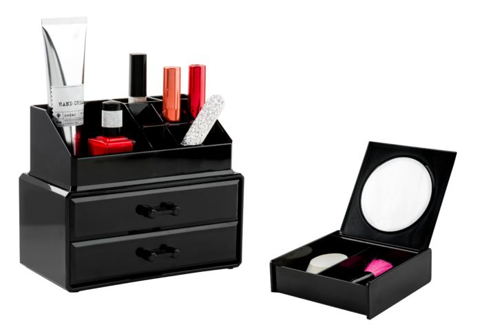 Make-Up and Jewellery Box with Matching Compact - Black 1 Compactor