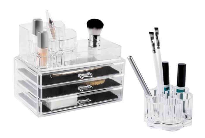 Make-Up and Jewellery Drawer Organiser Set - Transparent 1 Compactor