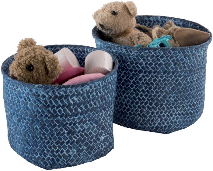 Set of 2 "Mika" Round Woven Storage Baskets - Denim Blue 2 Compactor
