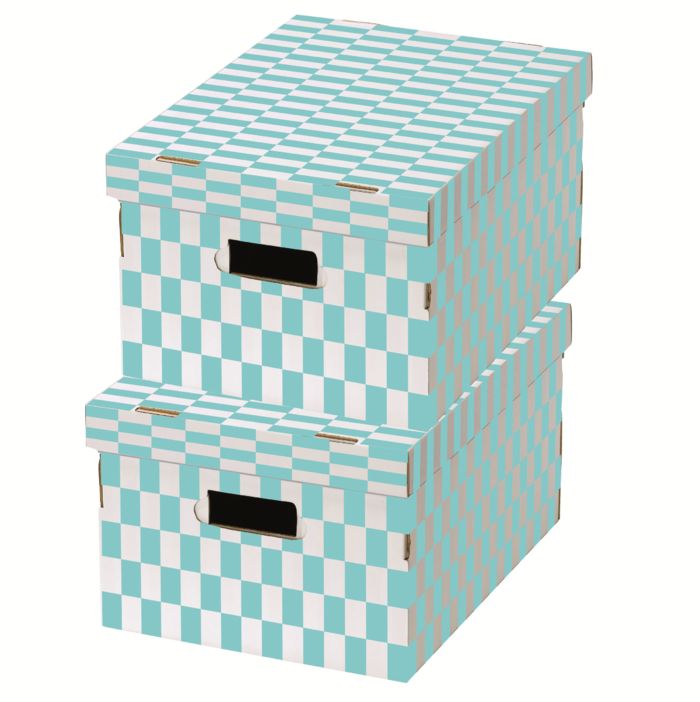 Set of 2 Check Cardboard Storage Boxes - Blue/White 1 Compactor