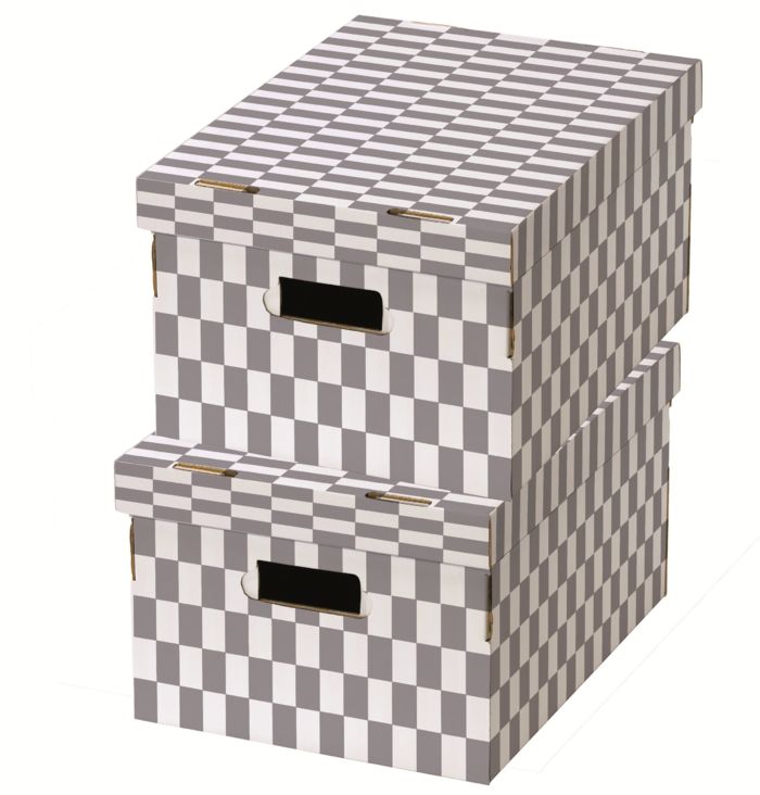 Set of 2 Check Cardboard Storage Boxes - Grey/White 1 Compactor