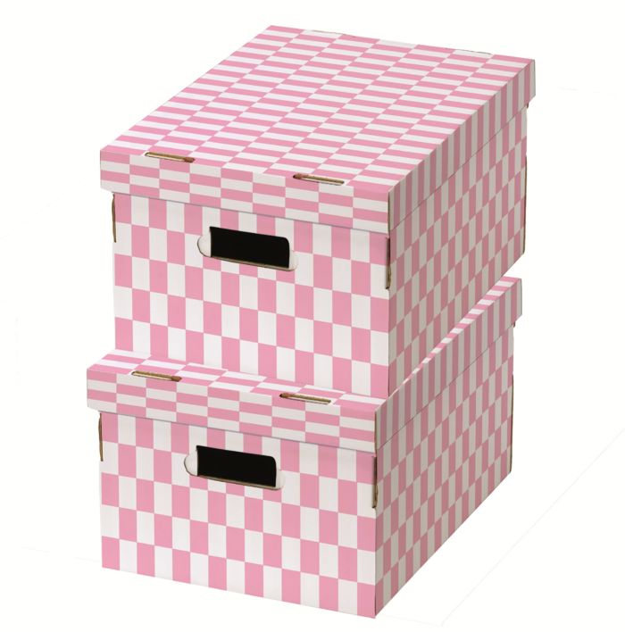 Set of 2 Check Cardboard Storage Boxes - Pink/White 1 Compactor