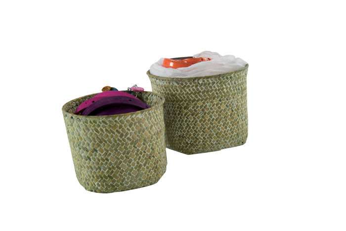 Set of 2 "Mika" Round Woven Storage Baskets - Green 1 Compactor