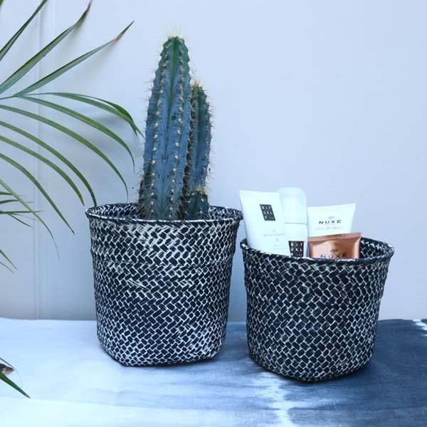 Set of 2 "Mika" Round Baskets Dark Grey