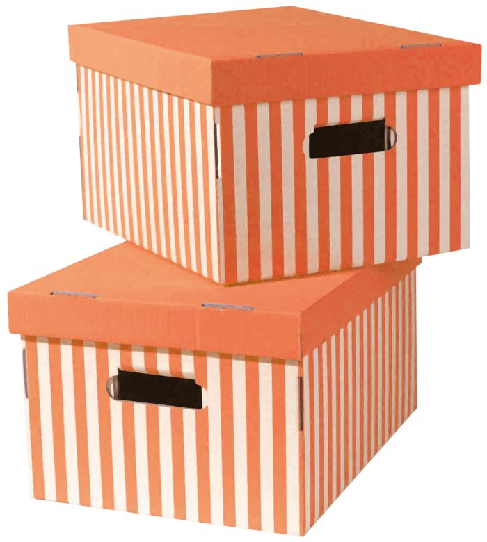 Set of 2 Stripy Cardboard Storage Boxes - Orange/White 1 Compactor