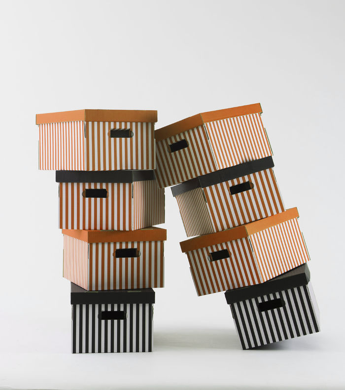 Set of 2 Stripy Cardboard Storage Boxes - Orange/White 3 Compactor