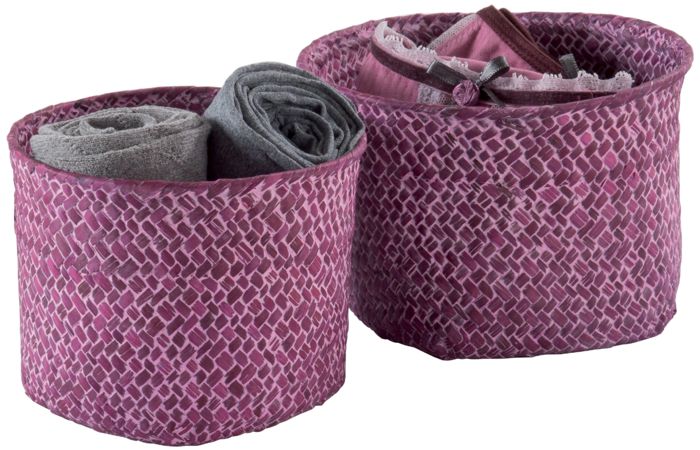Set of 2 "Mika" Round Woven Storage Baskets - Pink 1 Compactor
