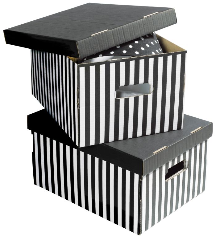 Set of 2 Stripy Cardboard Storage Boxes - Black/White 1 Compactor