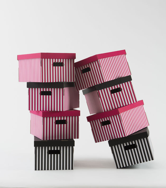 Set of 2 Stripy Cardboard Storage Boxes - Black/White 2 Compactor