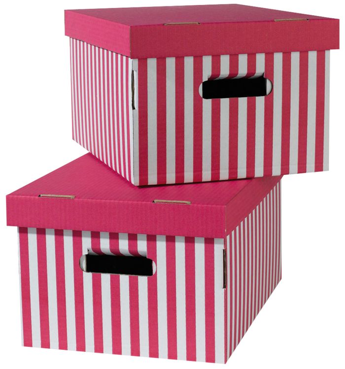 Set of 2 Stripy Cardboard Storage Boxes - Pink/White 1 Compactor