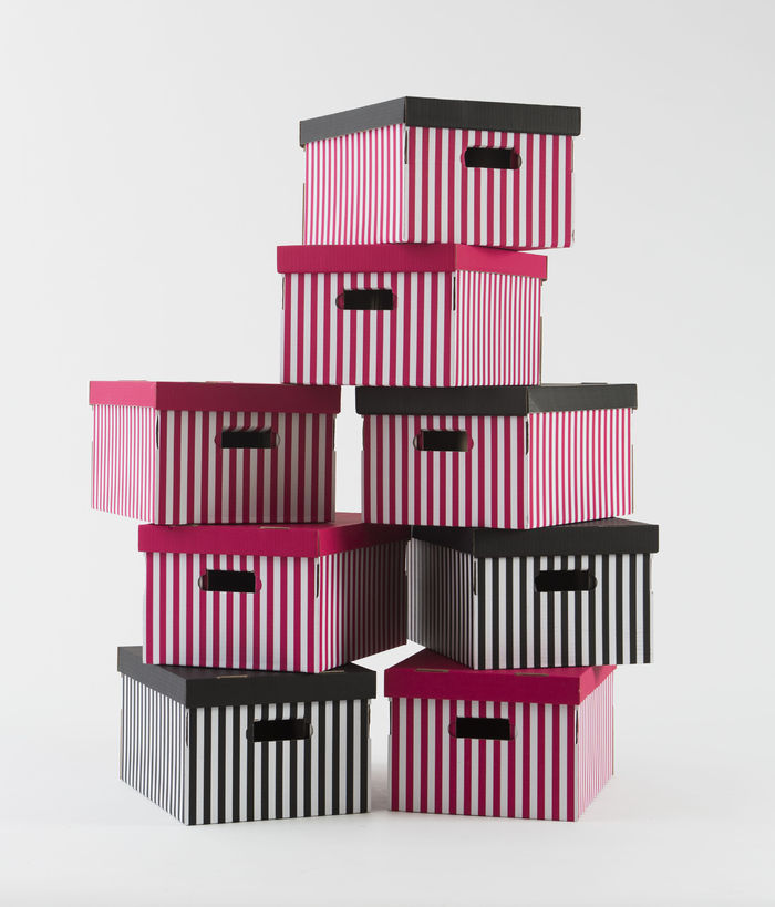 Set of 2 Stripy Cardboard Storage Boxes - Pink/White 3 Compactor