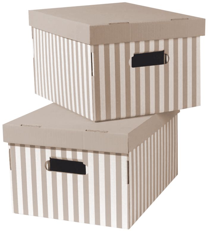 Set of 2 Stripy Cardboard Storage Boxes - Taupe/White 1 Compactor