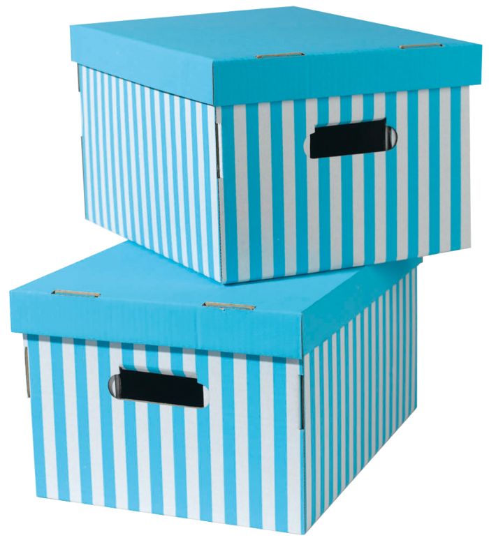 Set of 2 Stripy Cardboard Storage Boxes - Turquoise/White 1 Compactor