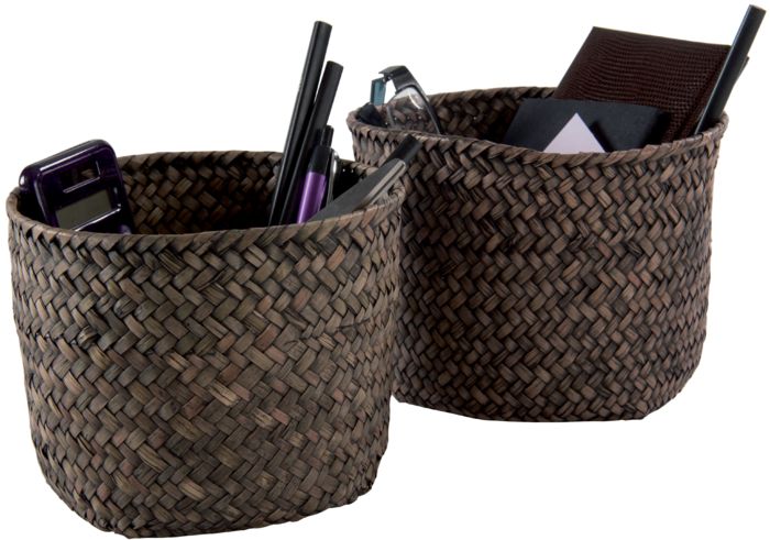 Set of 2 "Mika" Round Woven Storage Baskets - Smokey Brown 1 Compactor