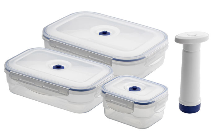 Set of 3 Aspi Fresh Rectangle Vacuum Food Storage Containers with Pump 1 Compactor