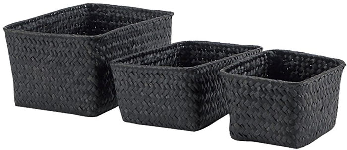 Set of 3 "Kawai" Woven Storage Baskets - Black 1 Compactor