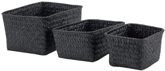 Set of 3 "Kawai" Woven Storage Baskets - Black 2 Compactor