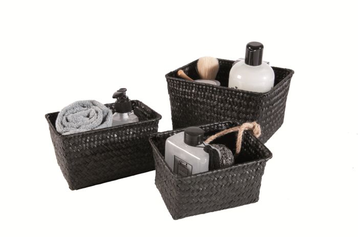Set of 3 "Kawai" Woven Storage Baskets - Black 3 Compactor