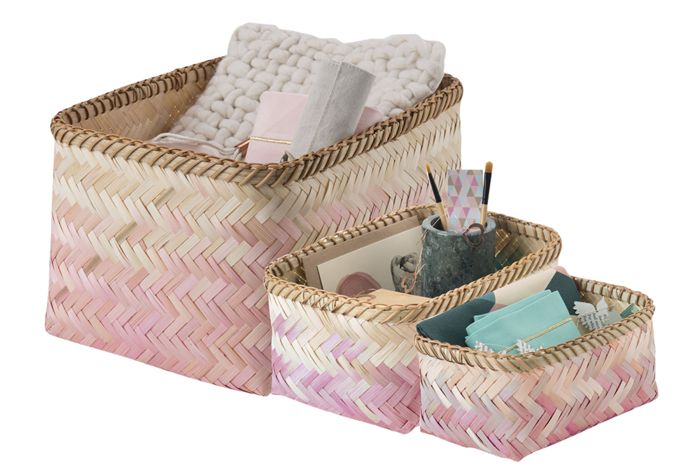 Set of 3 "Noumea" Bamboo Baskets - Pink/Brown 1 Compactor
