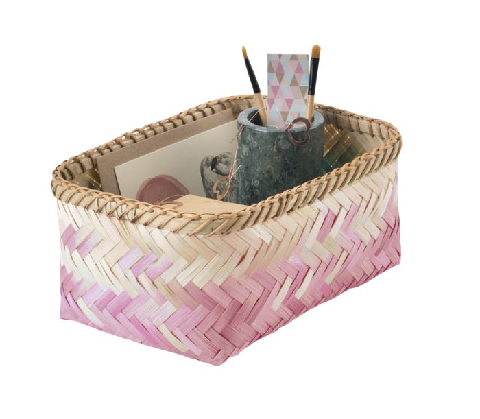 Set of 3 "Noumea" Bamboo Baskets - Pink/Brown 3 Compactor