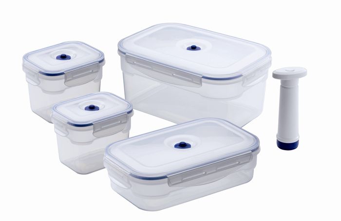 Set of 4 Aspi Fresh Rectangle Vacuum Food Storage Containers with Pump 1 Compactor