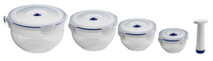 Set of 4 Aspi Fresh Round Vacuum Food Storage Containers with Pump 2 Compactor