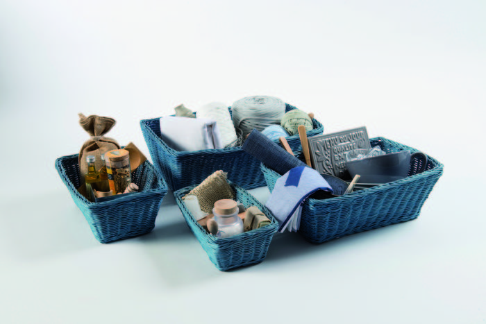Set of 4 "Saga" Rattan Storage Basket - Blue 2 Compactor