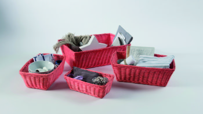 Set of 4 "Saga" Rattan Storage Basket - Coral 2 Compactor