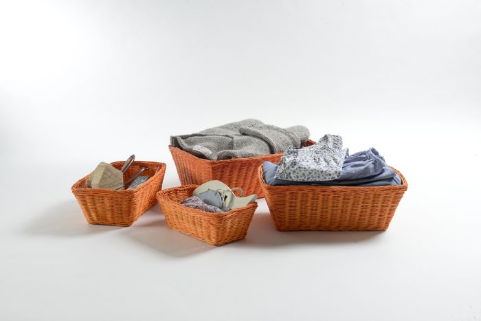 Set of 4 "Saga" Rattan Storage Basket - Orange 2 Compactor