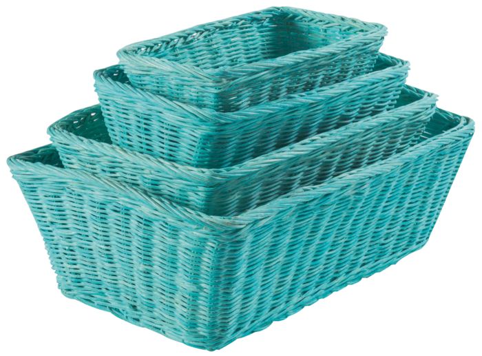 Set of 4 "Saga" Rattan Storage Basket - Turquoise 1 Compactor