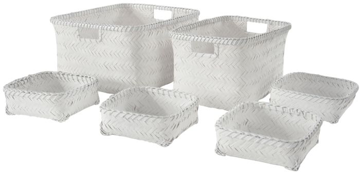 Set of 6 "Dalat" Bamboo Storage Baskets - White 1 Compactor