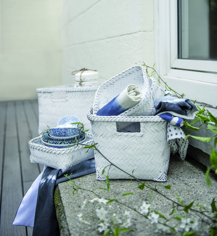 Set of 6 "Dalat" Bamboo Storage Baskets - White 2 Compactor