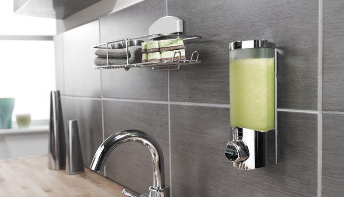 Stick On Single 360ml Soap/Shampoo Dispenser - Chrome 6 Compactor