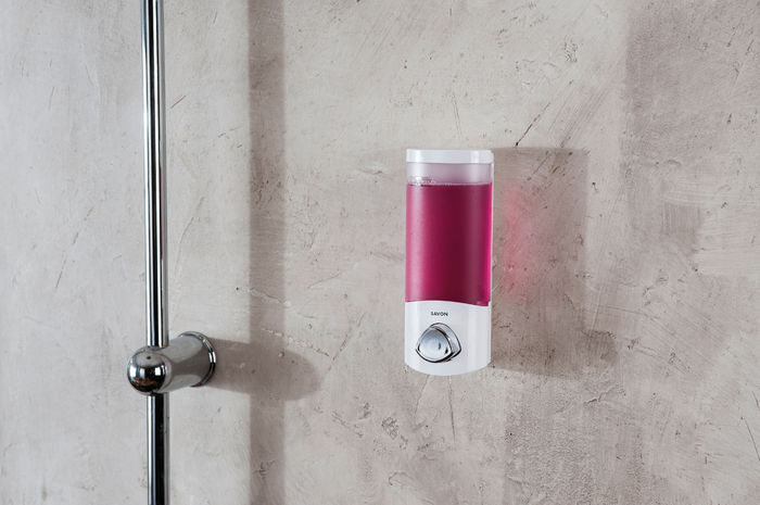 Stick On Single 360ml Soap/Shampoo Dispenser - White 6 Compactor