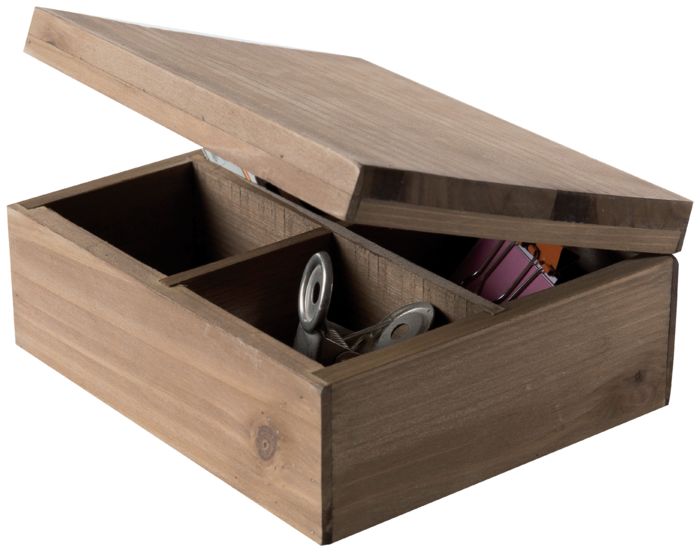 Vintage Wooden Storage Box with 4 Compartments and Lid 1 Compactor