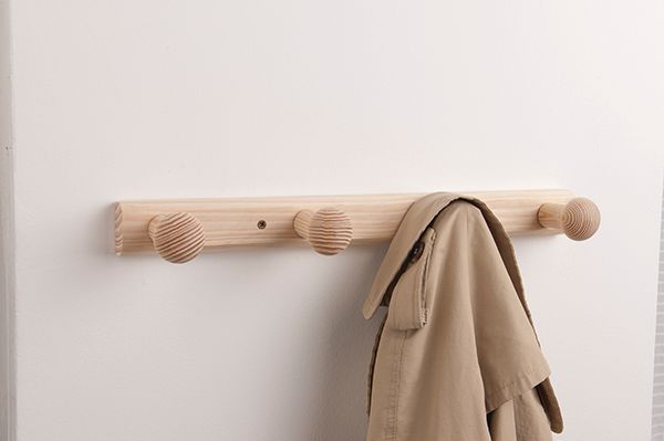 Wooden Wall Mounted 4 Hook Hanger - Pine 1 Compactor