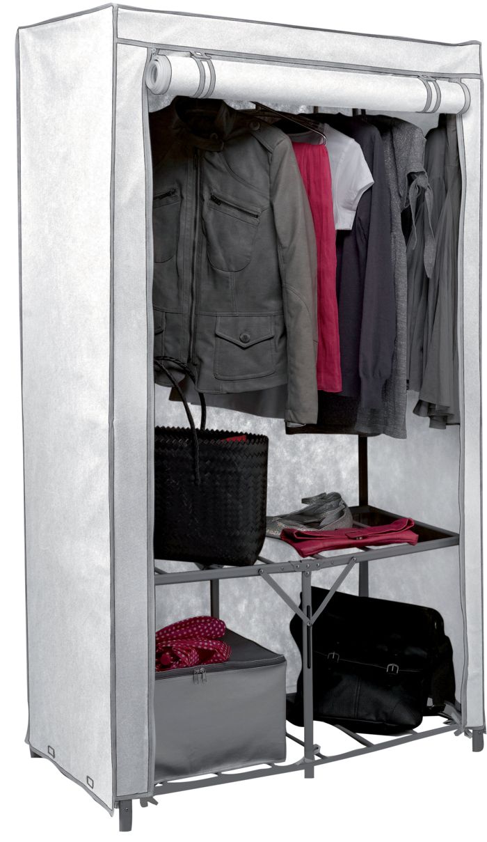 Fast Metal Frame Portable Wardrobe - White/Grey 1 Compactor